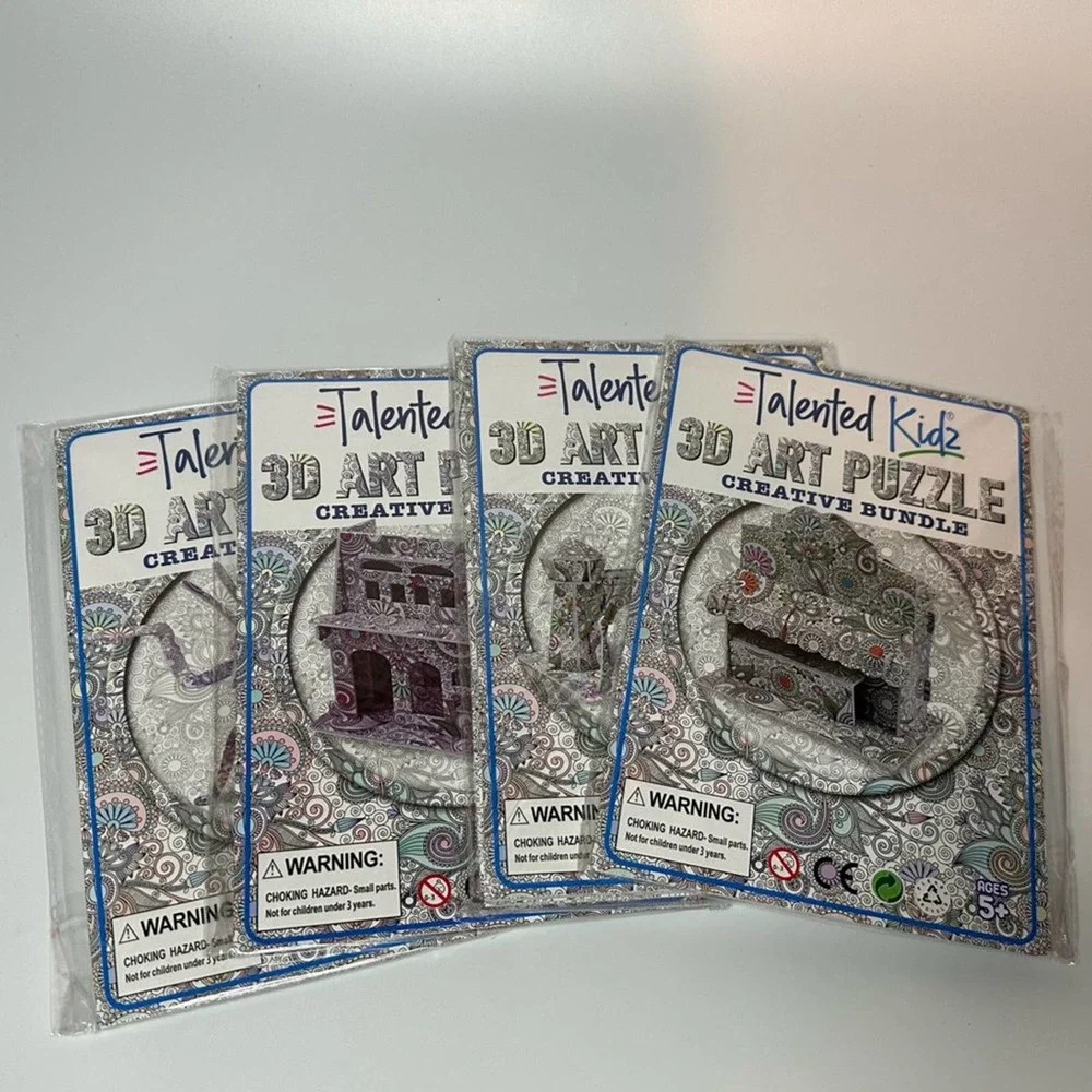 Talented Kidz 3-D Art Puzzles (4) Color and Build